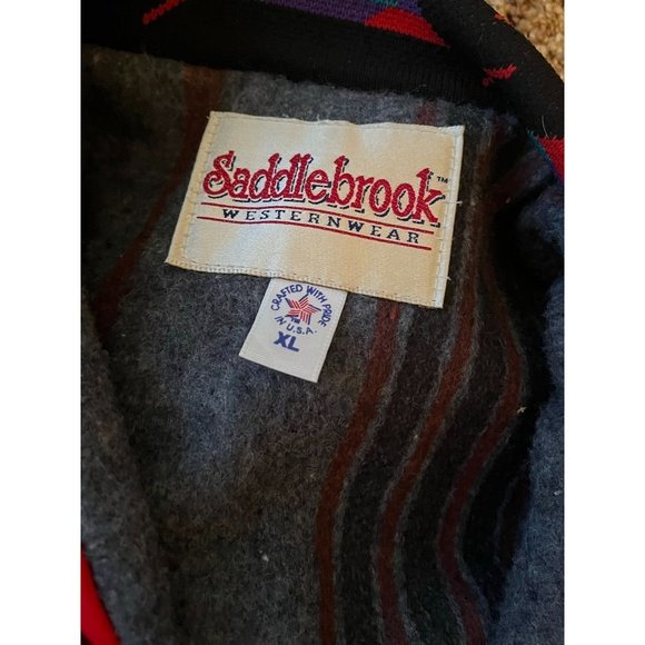 Vintage Saddlebrook Wool Blanket Lined Western Aztec Coat Red XL - Picture 5 of 7